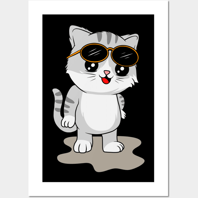 Stylish Kitty: Cat Wearing Cool Sunglasses - Trendy Tee for Cat Lovers Wall Art by Hashed Art